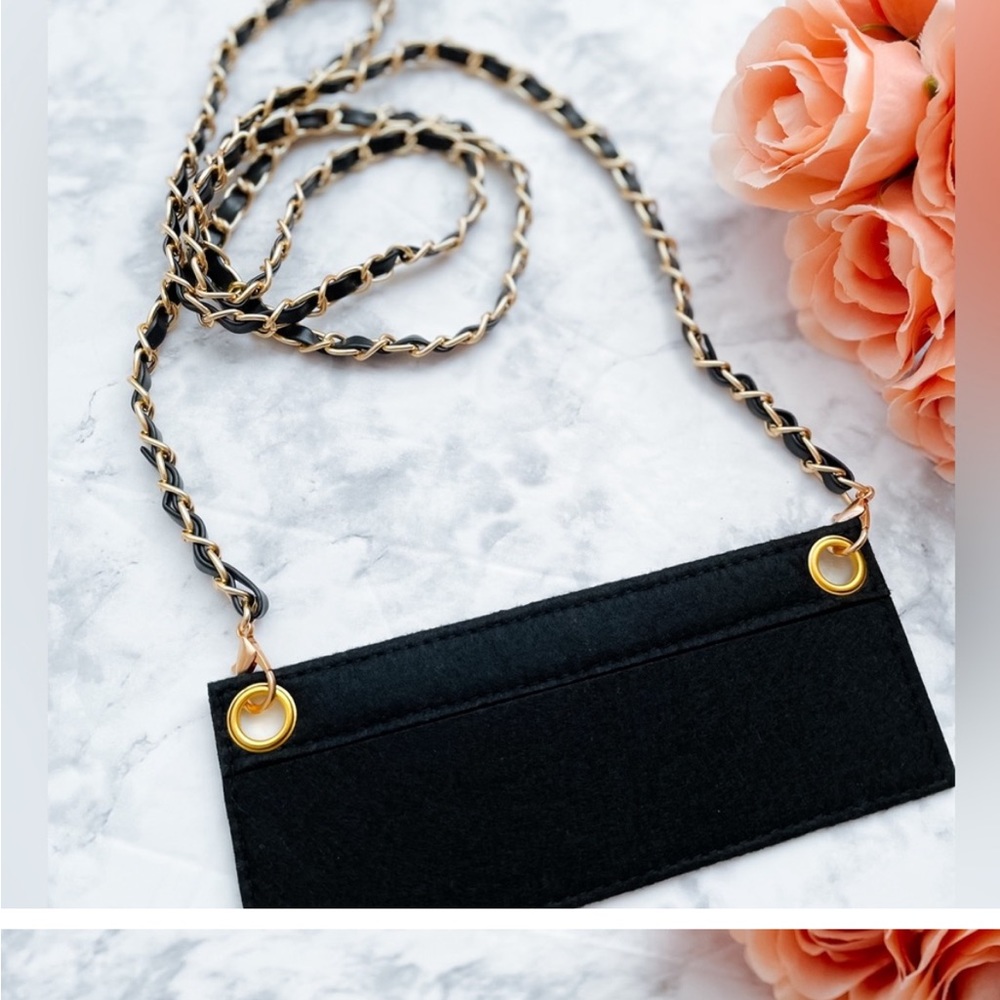 Black felt wallet insert with black and gold chain